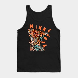 Minnesota State Design | Artist Designed Illustration Featuring Minnesota State Outline Filled With Retro Flowers with Retro Hand-Lettering Tank Top